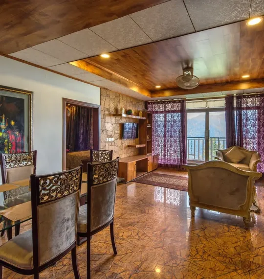 spacious dining and lounge at hotel elites nathiagali by hescon engineering